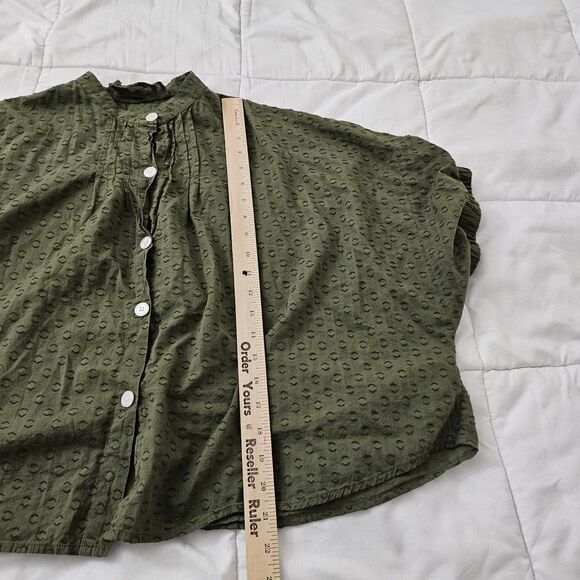 India Collection Emerson Fry Mandarin Collar Top OS Moss Organic Cotton Weave - Picture 9 of 9